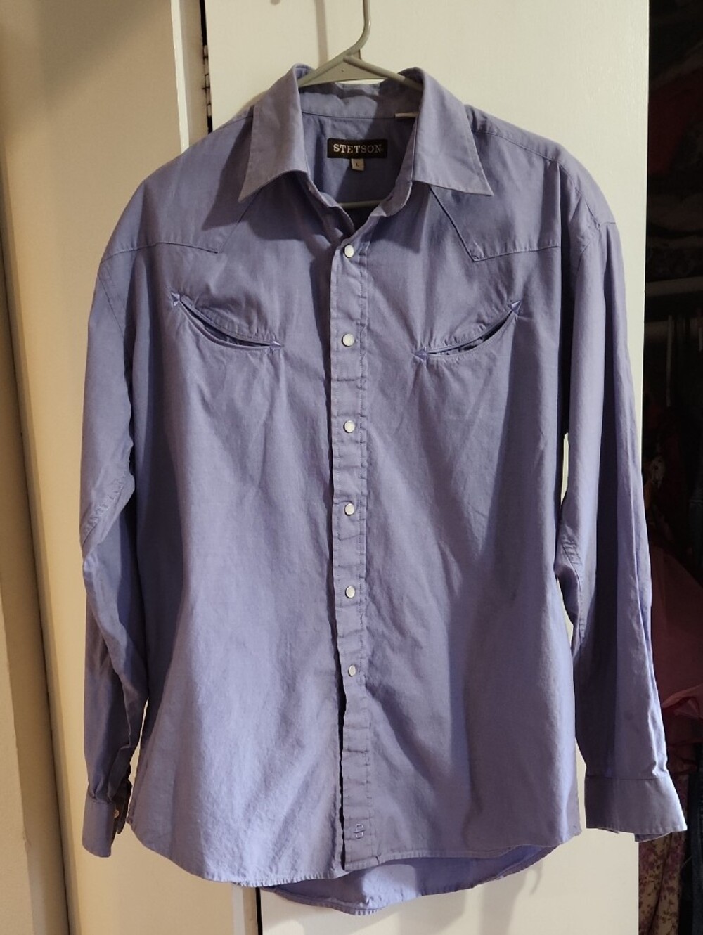 Stetson Men's Lavender Cotton Dress Shirt - Snap Button Front Sz L